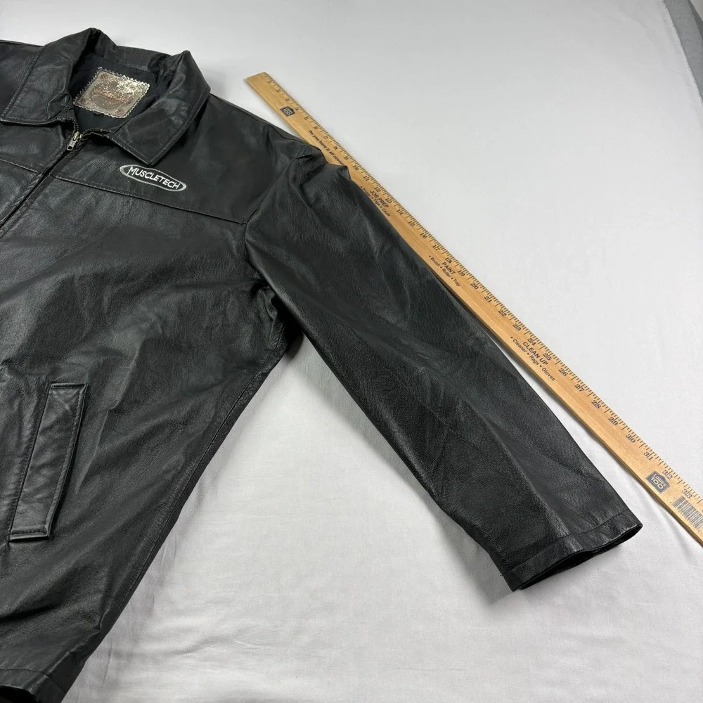 Vintage Saxon Leather Jacket‎ Mens 3XL Black Full Zip Bike Motorcyle Embroidered